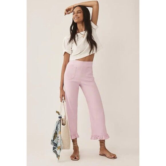 Anthropologie Colette Magic Fabric Ruffled Crop Wide-Leg Pants Maeve Womens 25 - Picture 9 of 11
